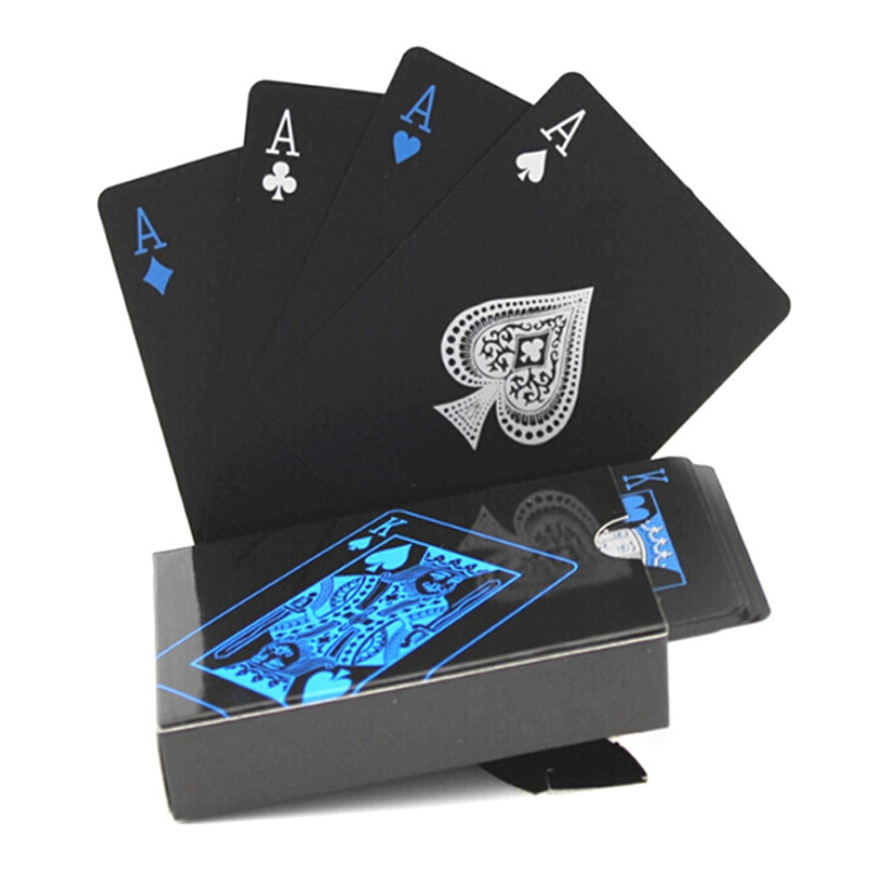 Board Game Illustration - Black Plastic Playing Cards Blue Red