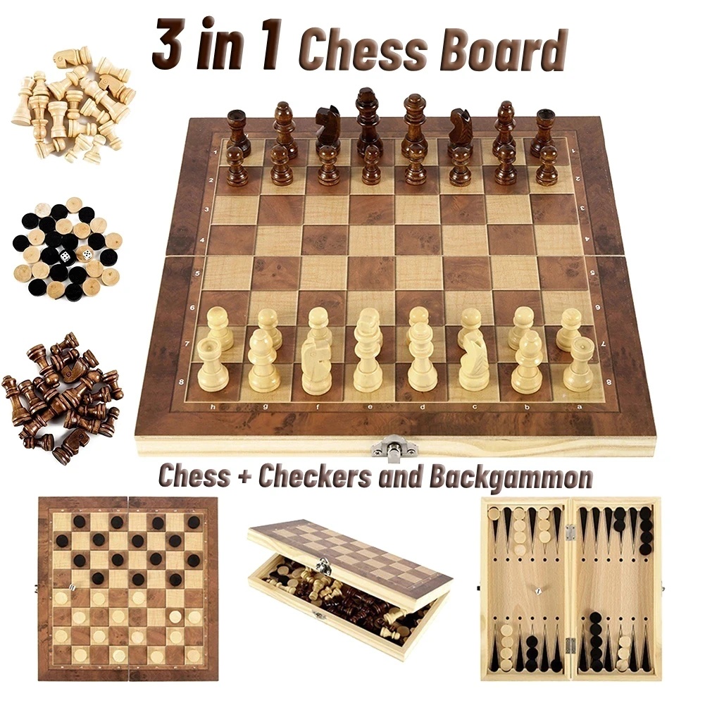 3 in 1 Wooden Checkers Backgam - Board Game Quacks review and price